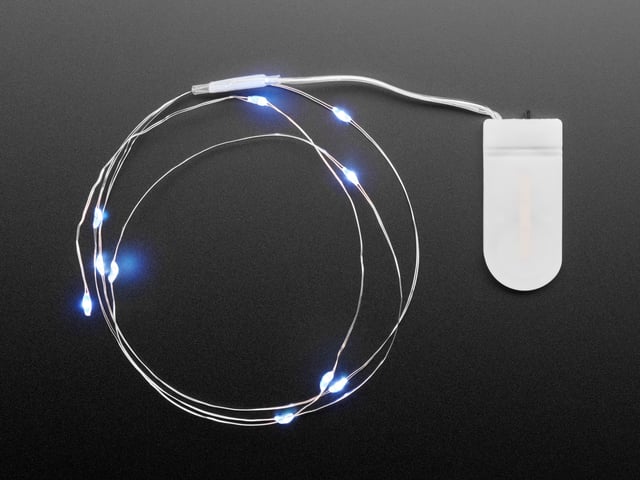 Wire Light LED Strand - 10 Cool White LEDs + Coin Cell Holder