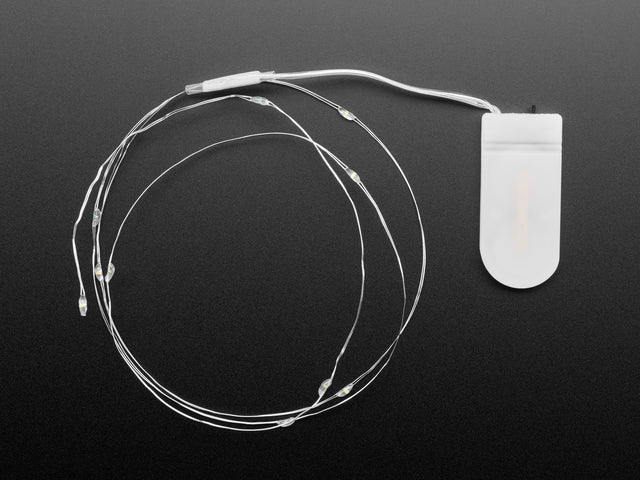 Wire Light LED Strand - 10 Cool White LEDs + Coin Cell Holder