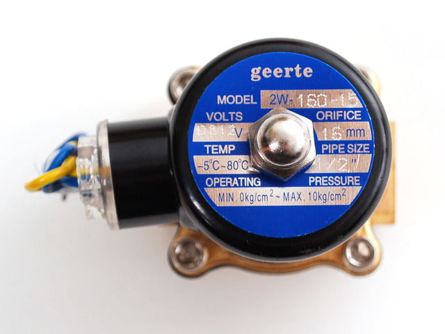 Brass Liquid Solenoid Valve - 12V - 1/2 Inch G / BSP Thread