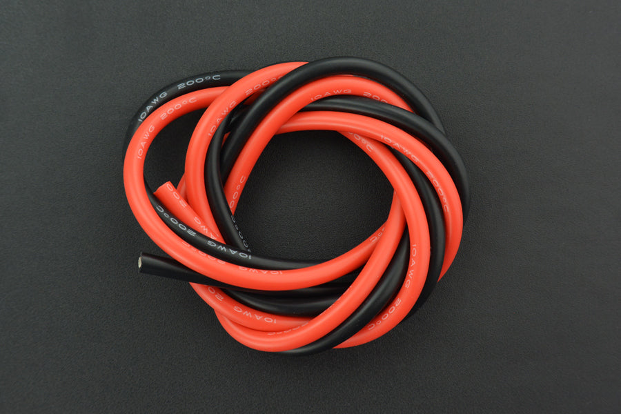High Temperature Resistant Silicone Wire (10AWG 6mm2 1m Red and Black)